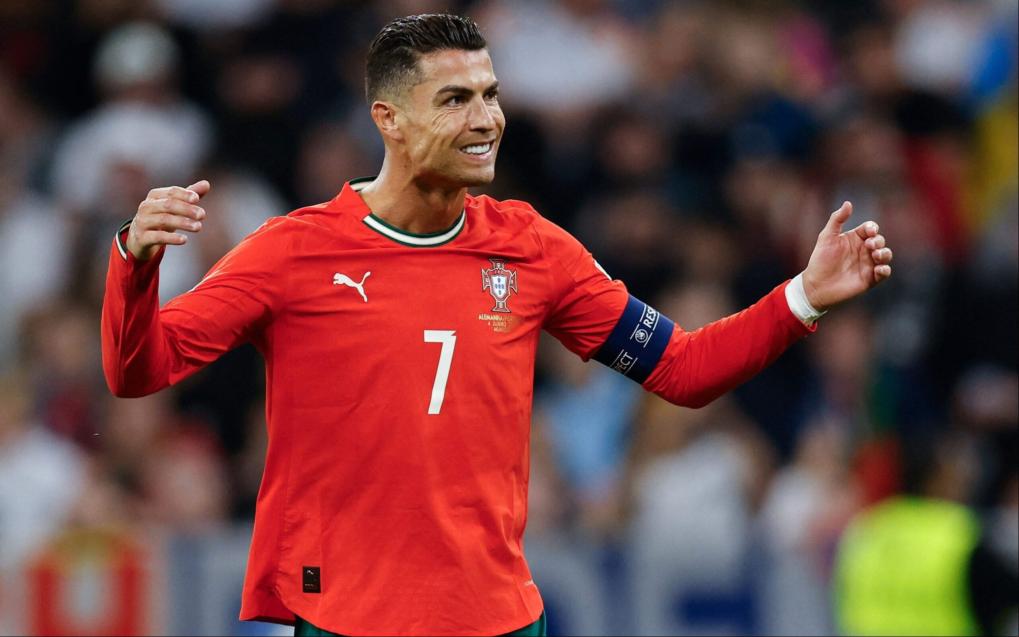 Cristiano Ronaldo comemora gol em Alemanha x Portugal pela Nations League. (Foto: Alexandra Beier/AFP)