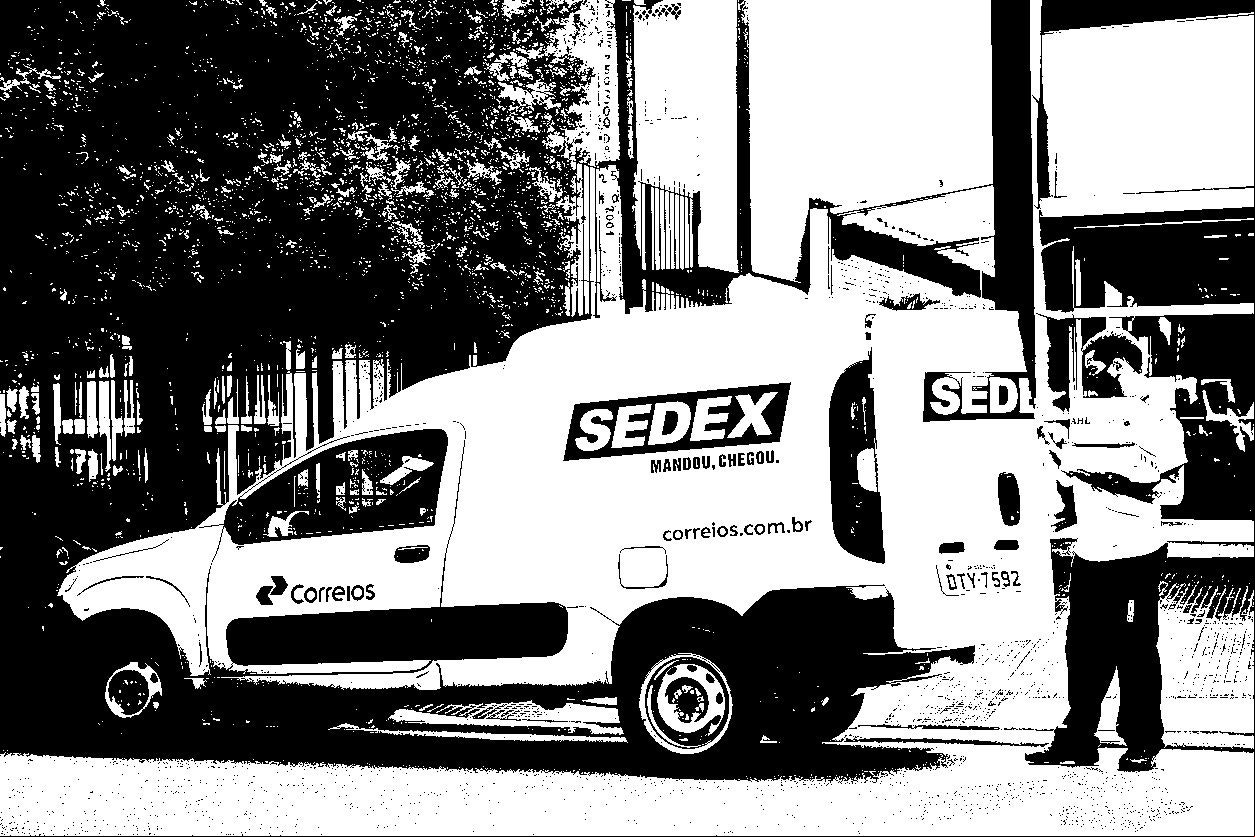 Sao Paulo, Brazil April, 24 - 2021: Logistic van from the Brazilian Post Office. Worker delivers sedex mail with anti covid mask, Brazil. Brazilian government announces privatization of state-owned company